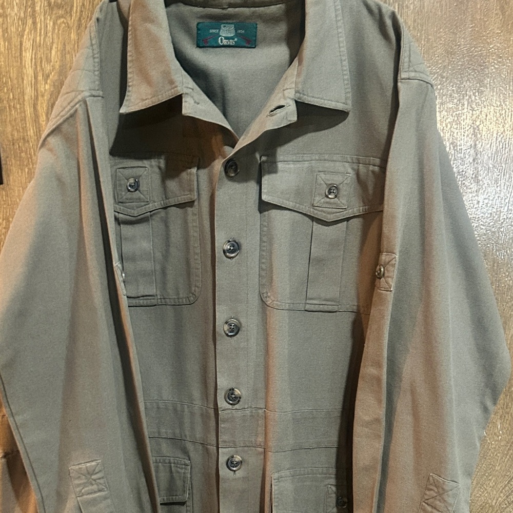 Orvis Men’s Canvas Field Jacket XL Khaki 100% Cotton Safari Coat Quilted Back